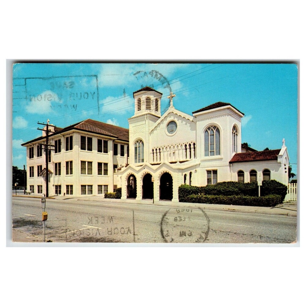 St. Ann's Church & School West Palm Beach FL Vintage Postcard 1960s